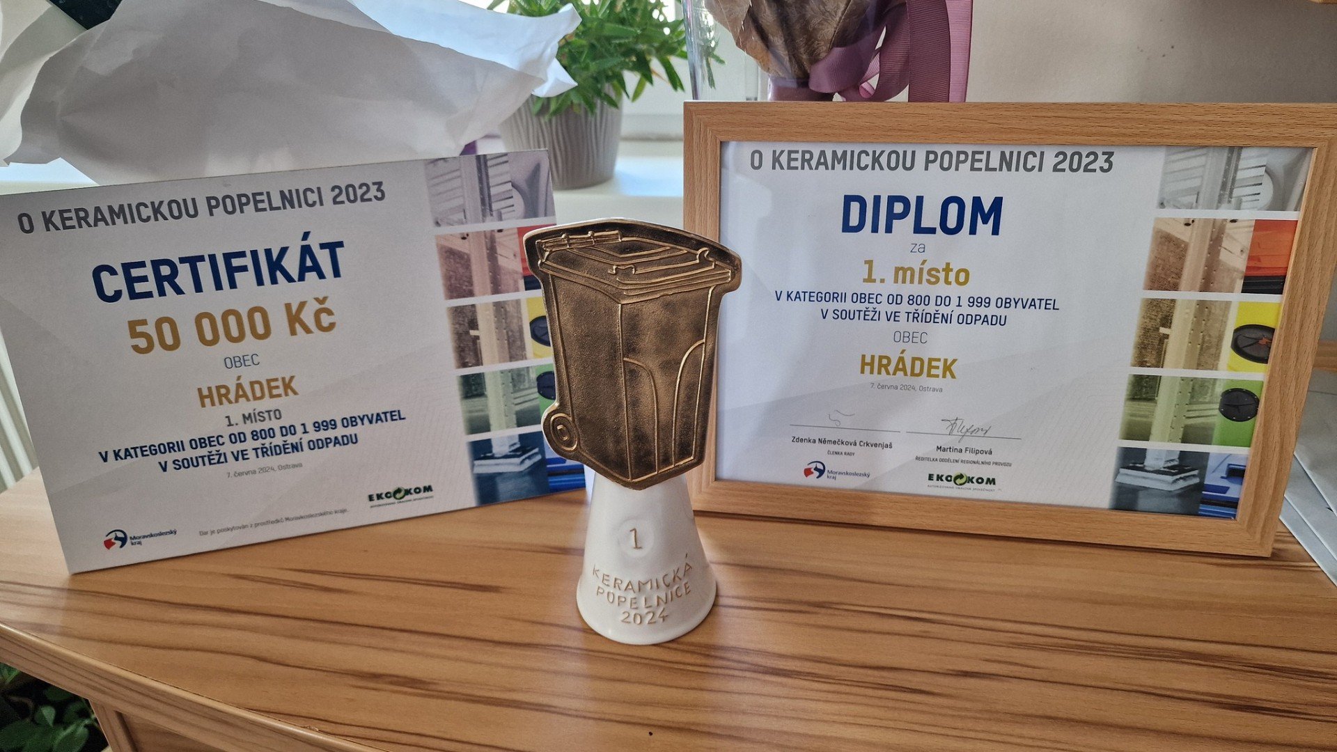 Hrádečané získali ocenění - 1. místo v soutěži O keramickou popelnici 2023