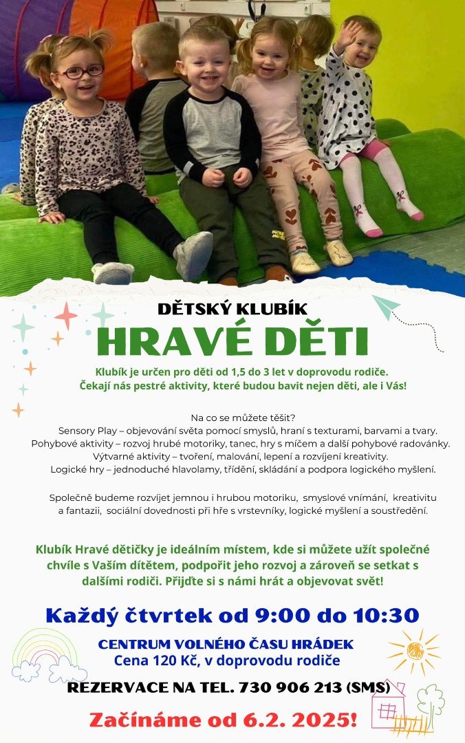 Novinka v CVČ - Dětský klubík "Hravé děti"